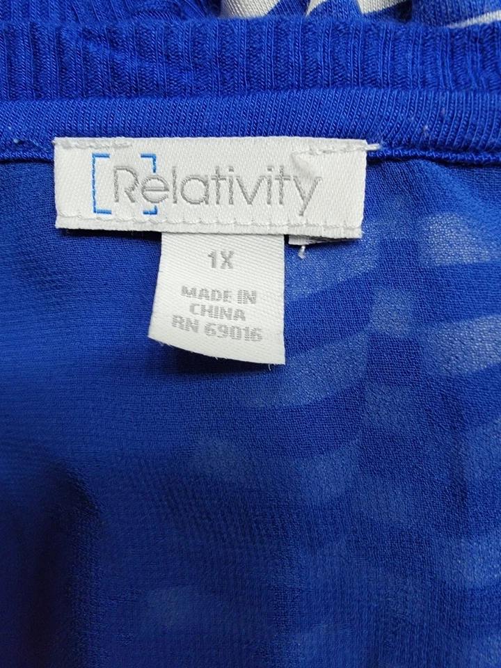 Camisa Top Blusa Relativity Mujer Talla 1X Azul Blanco Rayas Foto 2 de 4
