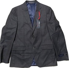 Tommy Hilfiger Men's Modern-Fit Brown Plaid Wool Blazer Sport Coat Jacket 44L