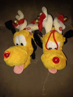 2 Disney Pluto Dog Plush Head Rudolph The Red Nosed Reindeer Jingle ...