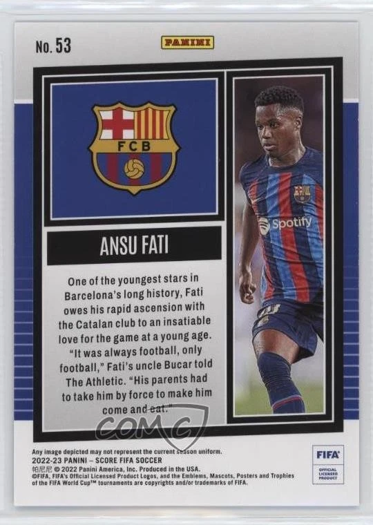 2022-23 Panini Score FIFA Fat Pack Blue Lasers /60 Ansu Fati #53 - Image 2 of 2