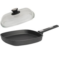 Skk Flache Guss Eck-Grill-Pfanne 28 Cm Induktion Antihaft Steakpfanne Glasdeckel