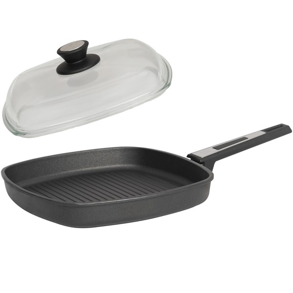 Skk Flache Guss Eck-Grill-Pfanne 28 Cm Induktion Antihaft Steakpfanne Glasdeckel-image