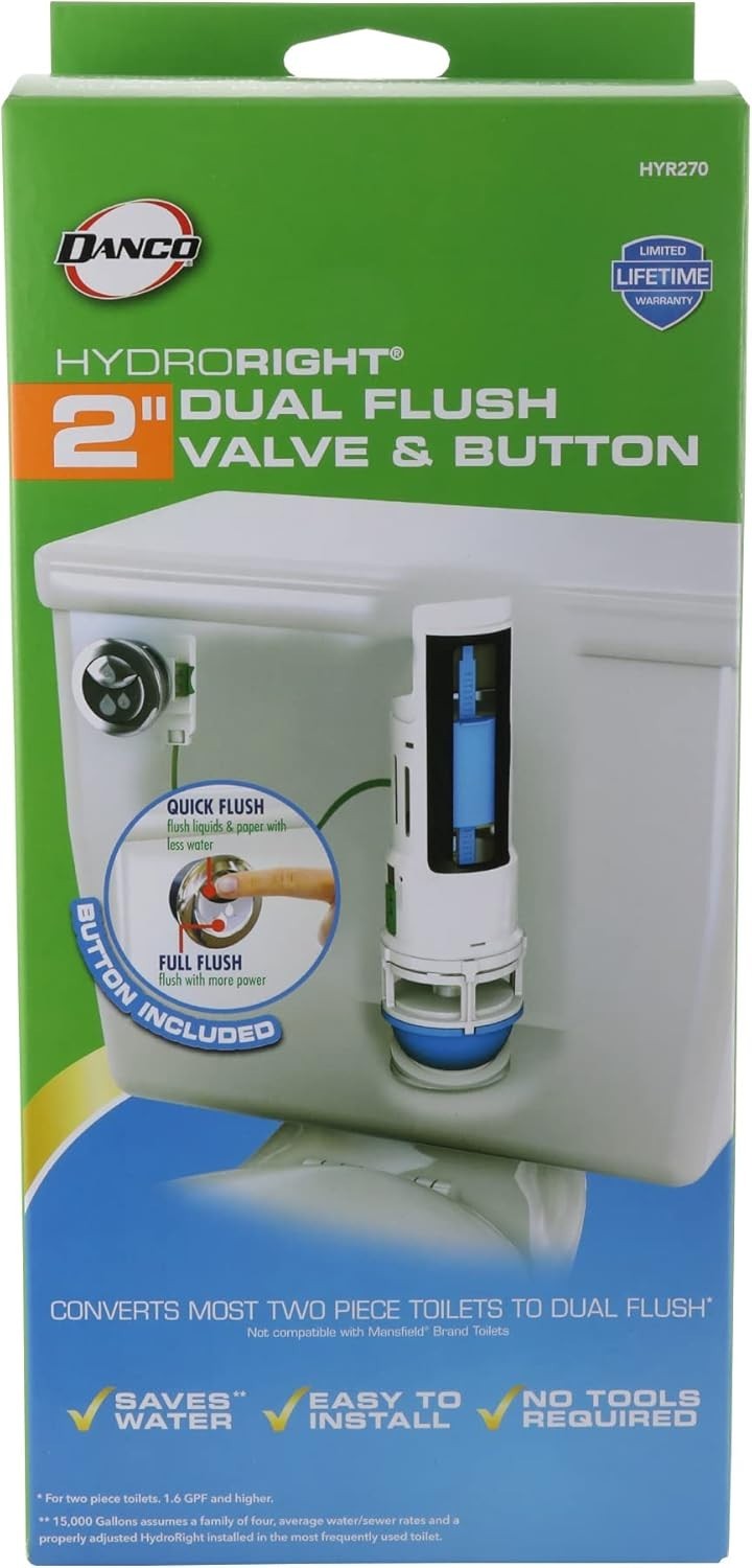 Water-Saving HydroRight Dual Flush Toilet Valve with Chrome Push Button Handle