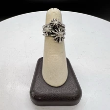 David Yurman Sterling Silver Diamond Large Starburst Cable Design Ring Size 5.5