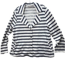 Chico's 2 Light Blazer Women's Sz 12 Large Blue Stripe Classic Chic Coastal