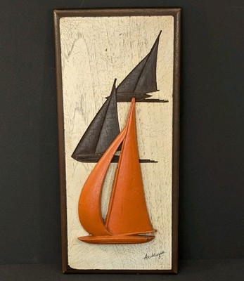 Burwood Arabesque Sailboat Wall Hanging Plaque 3D Vtg 7312 MCM Nautical Ocean