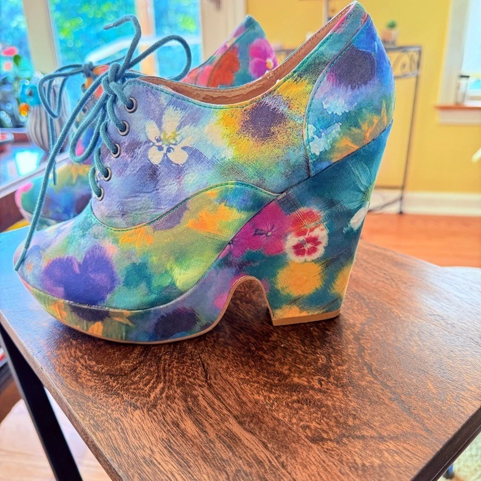 Zapatos para mujer Ecote Platform Wedges/talla 8 coloridos florales Foto 4 de 4