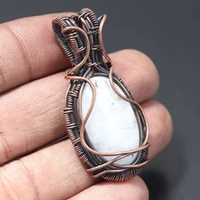 Rainbow Moonstone Gemstone Copper Wire Wrapped Handmade Pendant Jewelry Gift For