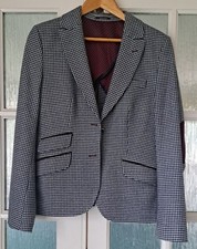 100% Wool Grey Burgundy Blazer Sacoor Brothers - UK 16 Jacket elbow patch