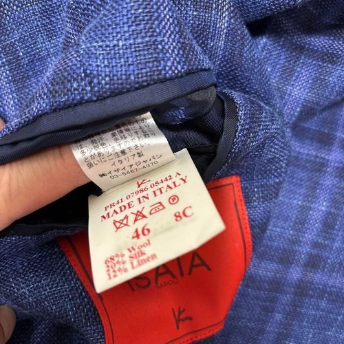 ISAIA Tailored jacket size 46 wool silk linen blue check made in Italy 92 - Picture 12 of 12