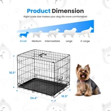 24" Single-Door Metal Wire Dog Crate w/ Leak-Proof Plastic Tray