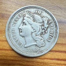 1865 Three Cent Nickel Piece 3 Die Cracks Error Coin #W46