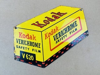 VINTAGE 12x12" KODAK FILM PORCELAIN CAMERA PUMP STATION MOTOR OIL GAS SIGN