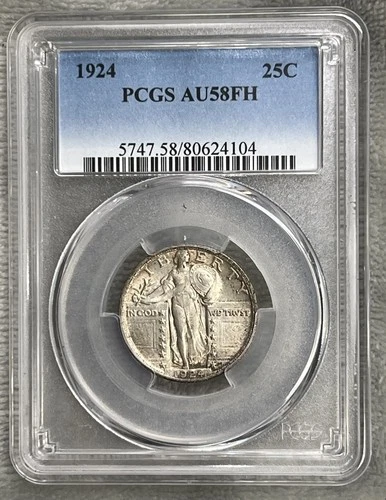 1924 STANDING LIBERTY QUARTER - PCGS AU-58 FH, LOOKS UNC FULL HEAD!