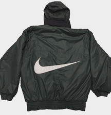 Vintage 90s Nike Big Swoosh Jacket Mens M Green Heavy Insulated Puffer Hooded