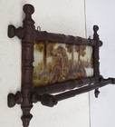 VTG BLACK FOREST CARVED TURNED WOOD WALL TOWEL RACK, REVERSE PAINTING, KITCHEN — photo 2