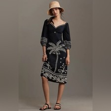 EUC Farm Rio Beaded Jungle Black Midi Dress Size Small Retails $398