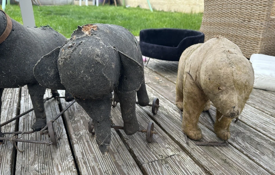 3 Ancien Jouet À Tirer Steiff ? Ours , Éléphant , Âne XIX eme Siècle - Photo 3/4