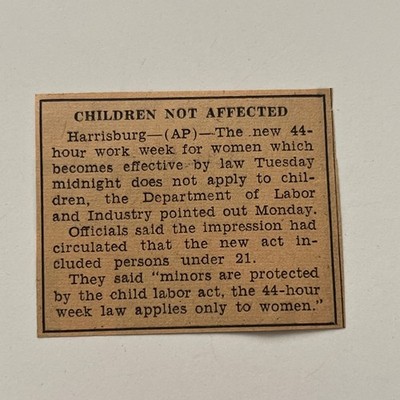 Children Not Affected Child Labor Act Harrisburg 1937 Lancaster Clipping SAI4-S8