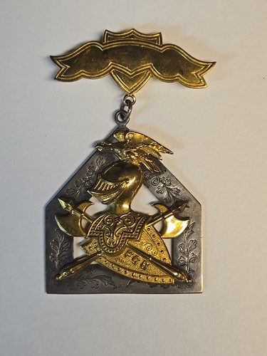 Antique Knights of Pythias Medal Coin Silver .900 Fraternal Badge Eagle Helmet