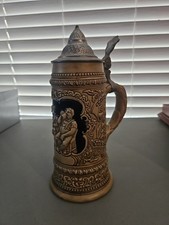 Vintage Ceramarte Brazil Stoneware Beer Stein Trinke Wenn Dirs Pub Scene Lidded