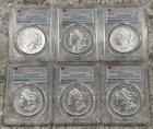 2021 Morgan and Peace Dollar 6 Coin Set PCGS MS 70 First Strike Flag Label