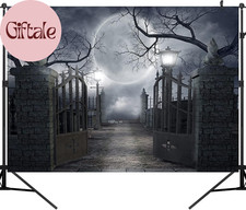 Halloween Night Full Moon Backdrop Gloomy Woods Graveyard Photography Background