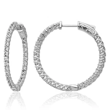 925 Sterling Silver 2mm CZ Round Medium Hoop Earrings