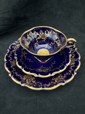 Lindner Kueps Bavaria Echt Cobalt 366 HH Tea Trio Cup Saucer Plate
