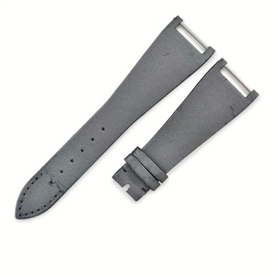 Pre-owned Patek Philippe watch part, genuine satin and leather strap, gray, 21mm