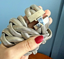 Vintage Braided Metal Stretch Belt 34" Silver 70's 80s Disco Glam