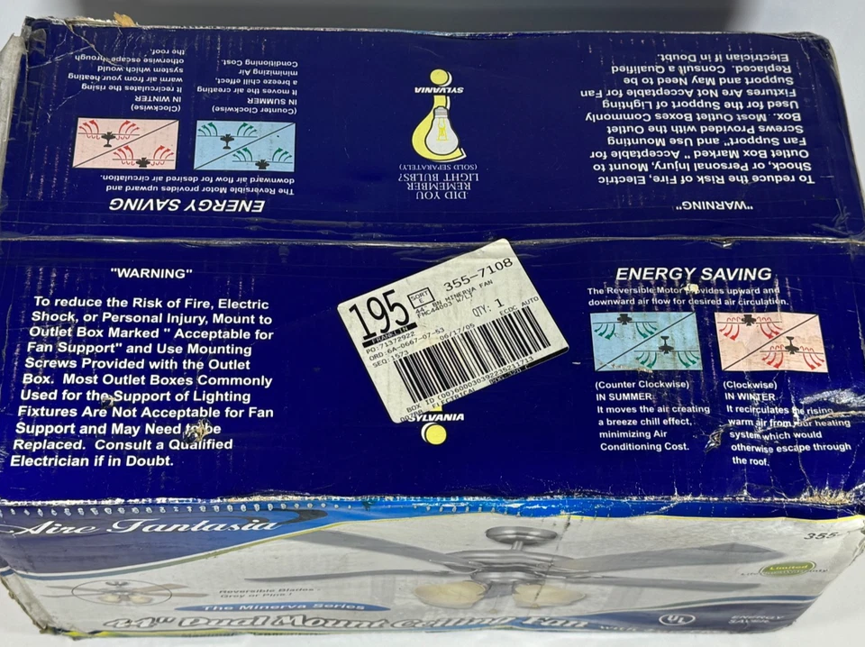 Aire Fantasia Minerva 44" Dual Mount Ceiling Fan with Fan Lite 355-7108 OPEN BOX - Image 2 of 4