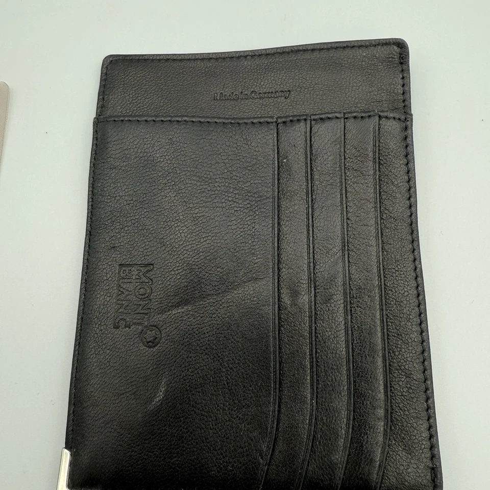 Montblanc Meisterstück Hombre Cuero Negro Vista Bolsillo Tarjetero Cartera Foto 3 de 4