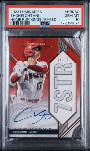 2022 TOPPS LUMINARIES HOME RUN KINGS AUTO RED SHOHEI OHTANI 8/10 PSA 10 AUTO