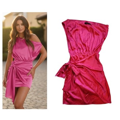 Zesica Womens Formal Mini Dress Size S Hot Pink One Shoulder Ruched Satin Tie