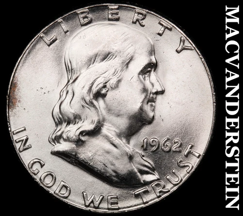 1962 Franklin Half Dollar- Silver- Choice Gem Brilliant Unc Luster #J4183