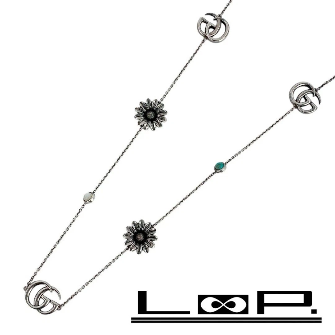 Collana lunga Gucci 90 cm logo GG accessorio fiori argento blu SV925 usata LOOP 0
