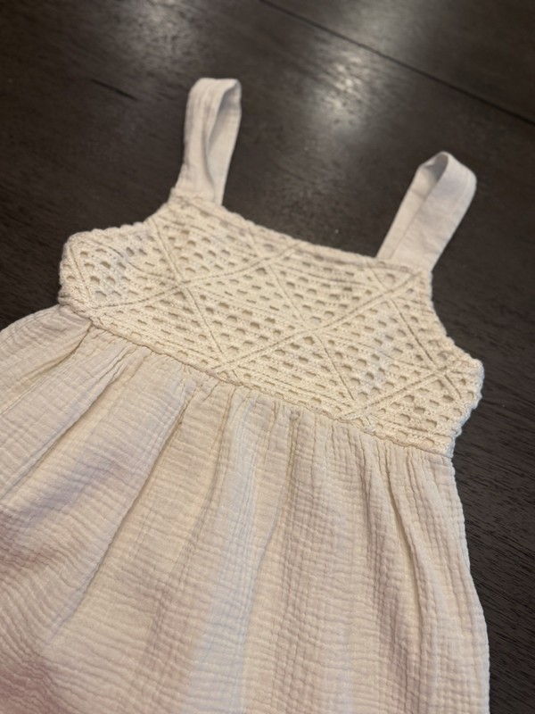 Carter's Girls White Sleeveless Sundress 10/10A Crochet Smocked Square Neck