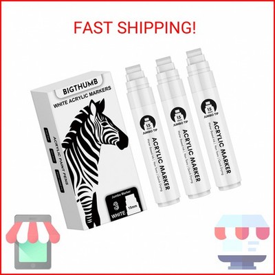 BIGTHUMB Thick White Jumbo Poster Markers: 3 Pcs 15mm Wide Tip Large Acrylic Pai