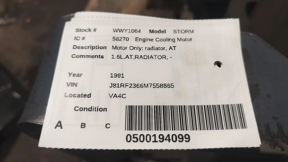 Ventilador de radiador solo motor radiador compatible con 90-93 STORM 637318 Foto 2 de 2