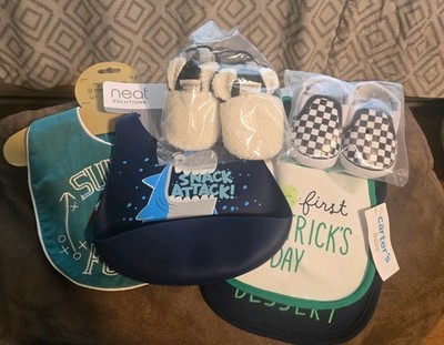 NEW With Tags Lot Of Baby Items; 4 Bibs, 2 Shoes