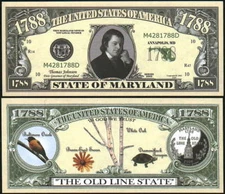 LOT OF 100 MARYLAND STATE QUARTER NOVELTY BILLS