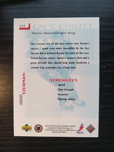 1998-99 UD Choice Reserve #242 Teemu Selanne GM's Ducks Free Ship!! - Picture 2 of 4