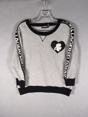 Karl Lagerfeld Omari s Women s Small Gray Black Heart Silhouette Patch Sweater