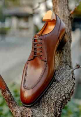 Turkish Handmade Genuine Calf Brown Leather Shoe, Lace Up Business derby Shoes