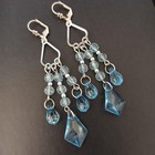 Vintage Chandelier Earrings Long Dangle Silver Tone Blue Crystal Statement 90s