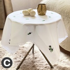 Luxury Embroidered Scottish Thistle White / Green 36in Square Tablecloth Floral