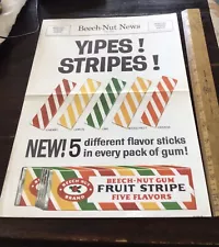 Vintage 1950’s Beechnut Fruit Stripe Gum Yikes Stripes Poster Sign Two Sided