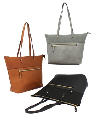 Damen Kunstleder Tasche Handtasche Designer Gold Akzent Schultertasche große Taschen