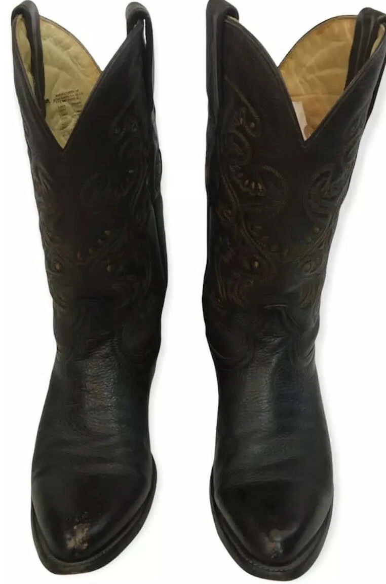 Franco Cuadra Men cowboy Black Leather boots Made in Mexico Size 7